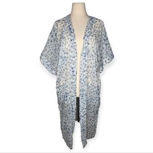 Rachel Zoe Blue Floral Sheer Kimono Cardigan One Size Boho Layering
